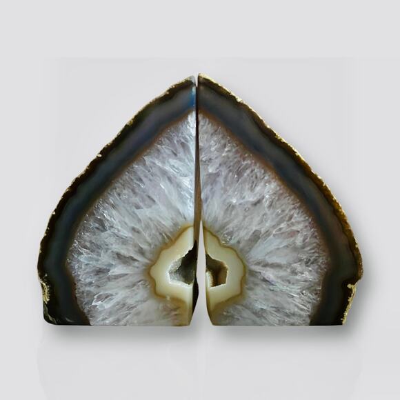 Large Crystal Bookends Agate w Geode Center Book Ends Pair: 4+ lbs. (BF) - Picture 4 of 7